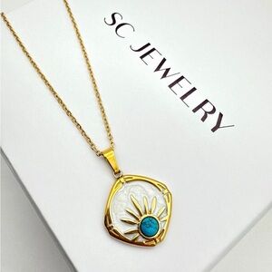Turquoise Sun Pendant Chain Necklace | Stainless Steel